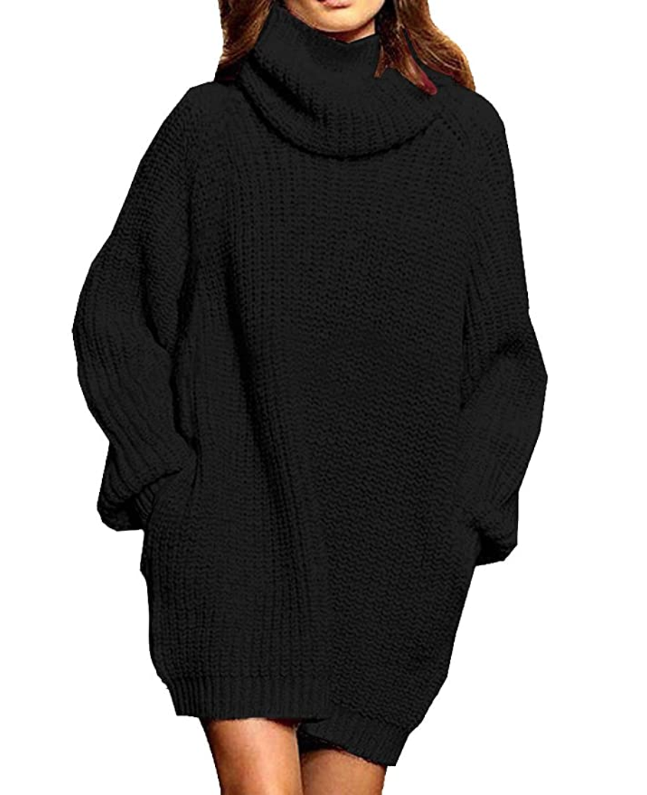 Loose Oversize Turtleneck Wool Long Pullover Sweater Dress