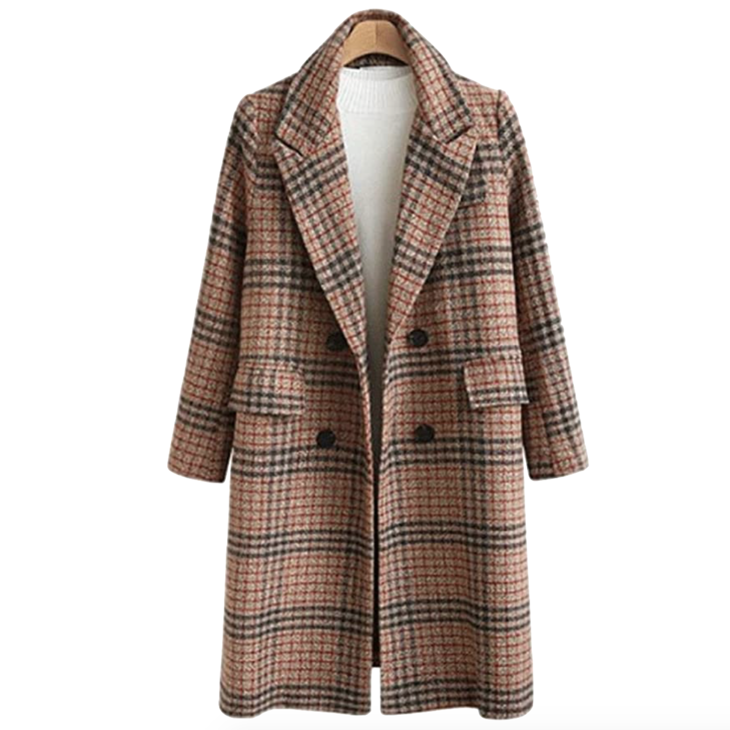 Woolen Double Breasted Long Peacoat